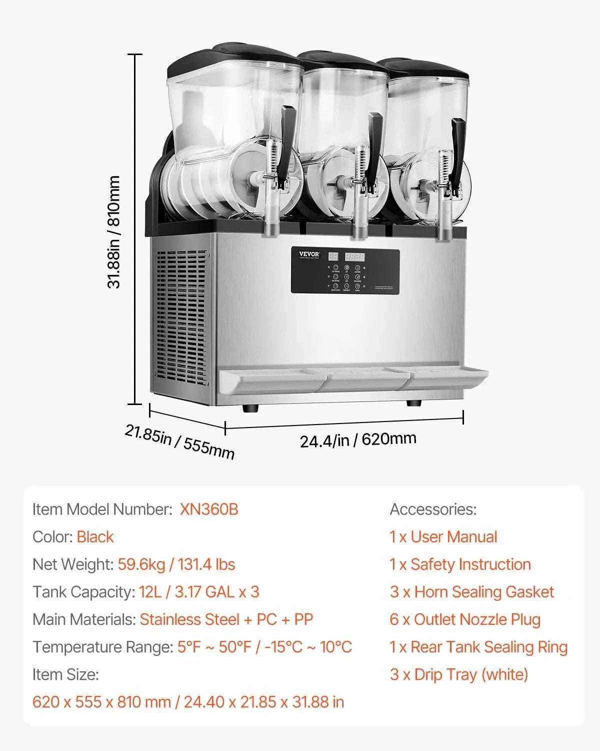 Commercial Slushy Machine 1–3 Tanks 3–36L Frozen Drink Maker-1 x 4L Tank / CZECH REPUBLIC