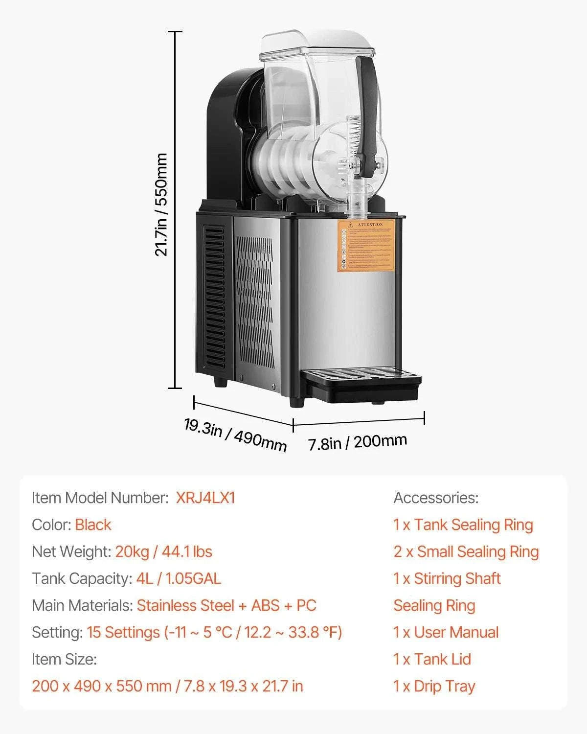 Commercial Slushy Machine 1–3 Tanks 3–36L Frozen Drink Maker-1 x 4L Tank / CZECH REPUBLIC