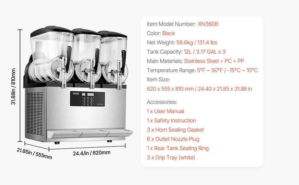 Commercial Slushy Machine 1–3 Tanks 3–36L Frozen Drink Maker-1 x 4L Tank / CZECH REPUBLIC