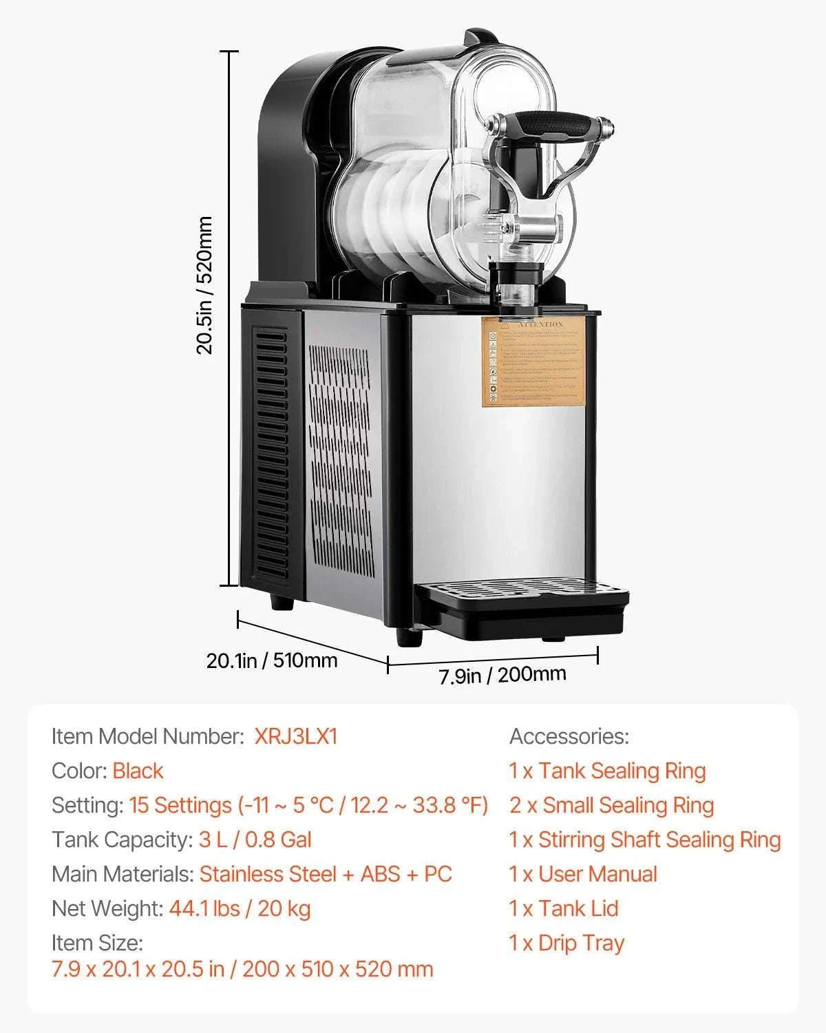 Commercial Slushy Machine 1–3 Tanks 3–36L Frozen Drink Maker-1 x 4L Tank / CZECH REPUBLIC