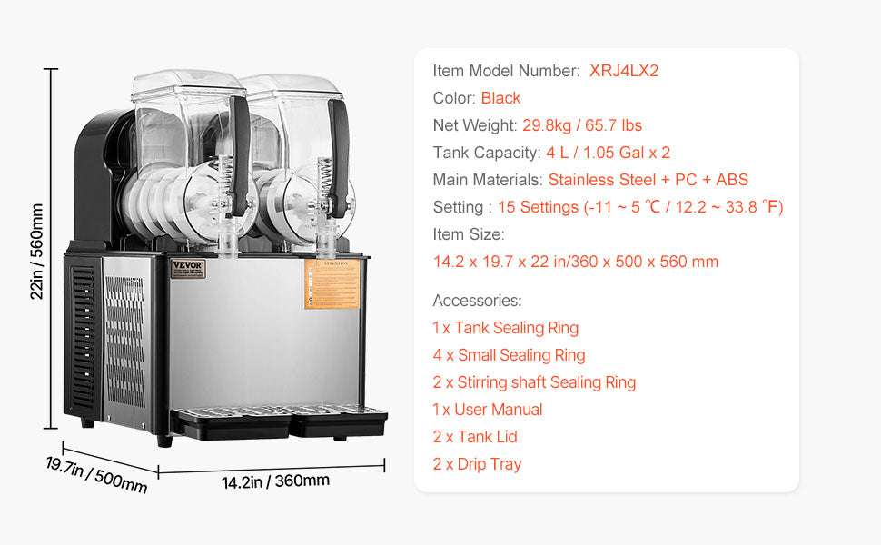 Commercial Slushy Machine 1–3 Tanks 3–36L Frozen Drink Maker-1 x 4L Tank / CZECH REPUBLIC