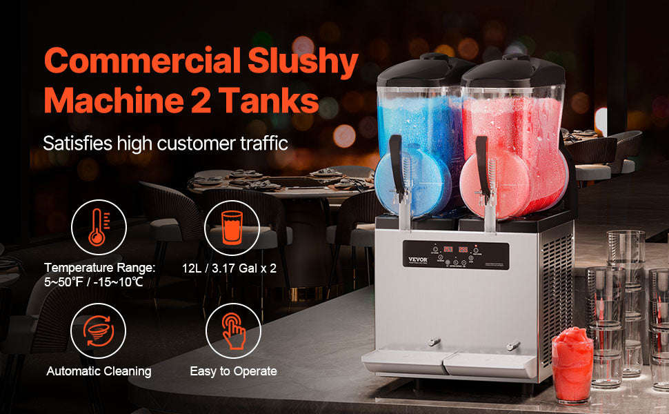 Commercial Slushy Machine 2 x 12L Stainless Steel Frozen Drink Maker-3x12L / United States