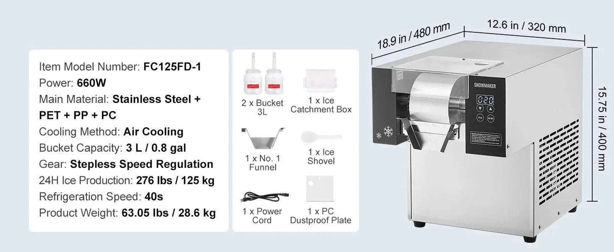 Commercial Snowflake Ice Machine Stainless Steel Air-Cooled System-360W / United States