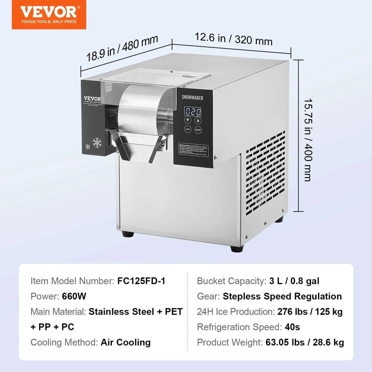 Commercial Snowflake Ice Machine Stainless Steel Air-Cooled System-360W / United States