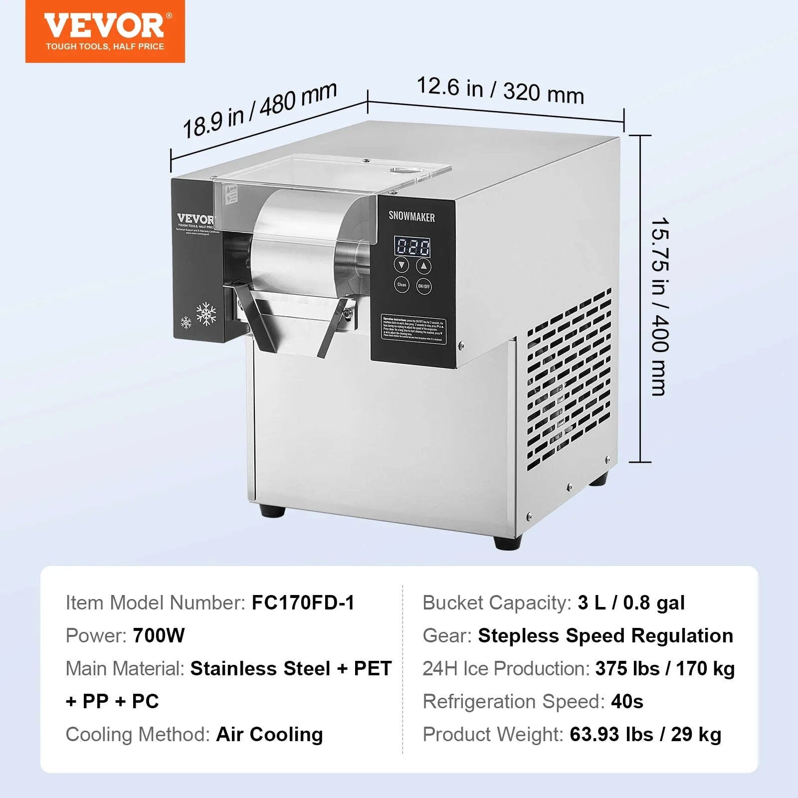 Commercial Snowflake Ice Machine Stainless Steel Air-Cooled System-360W / United States
