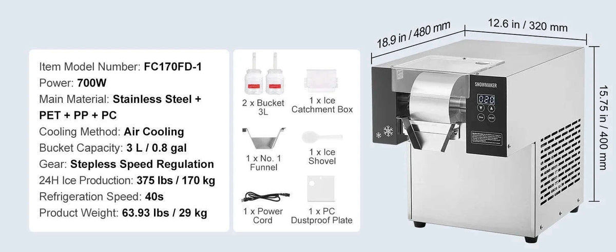 Commercial Snowflake Ice Machine Stainless Steel Air-Cooled System-360W / United States