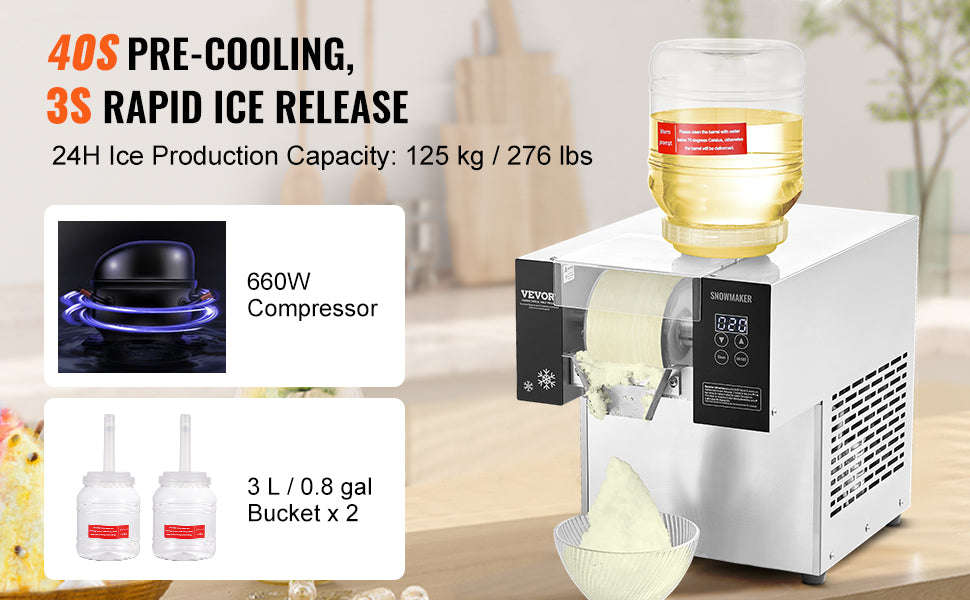 Commercial Snowflake Ice Machine Stainless Steel Air-Cooled System-360W / United States