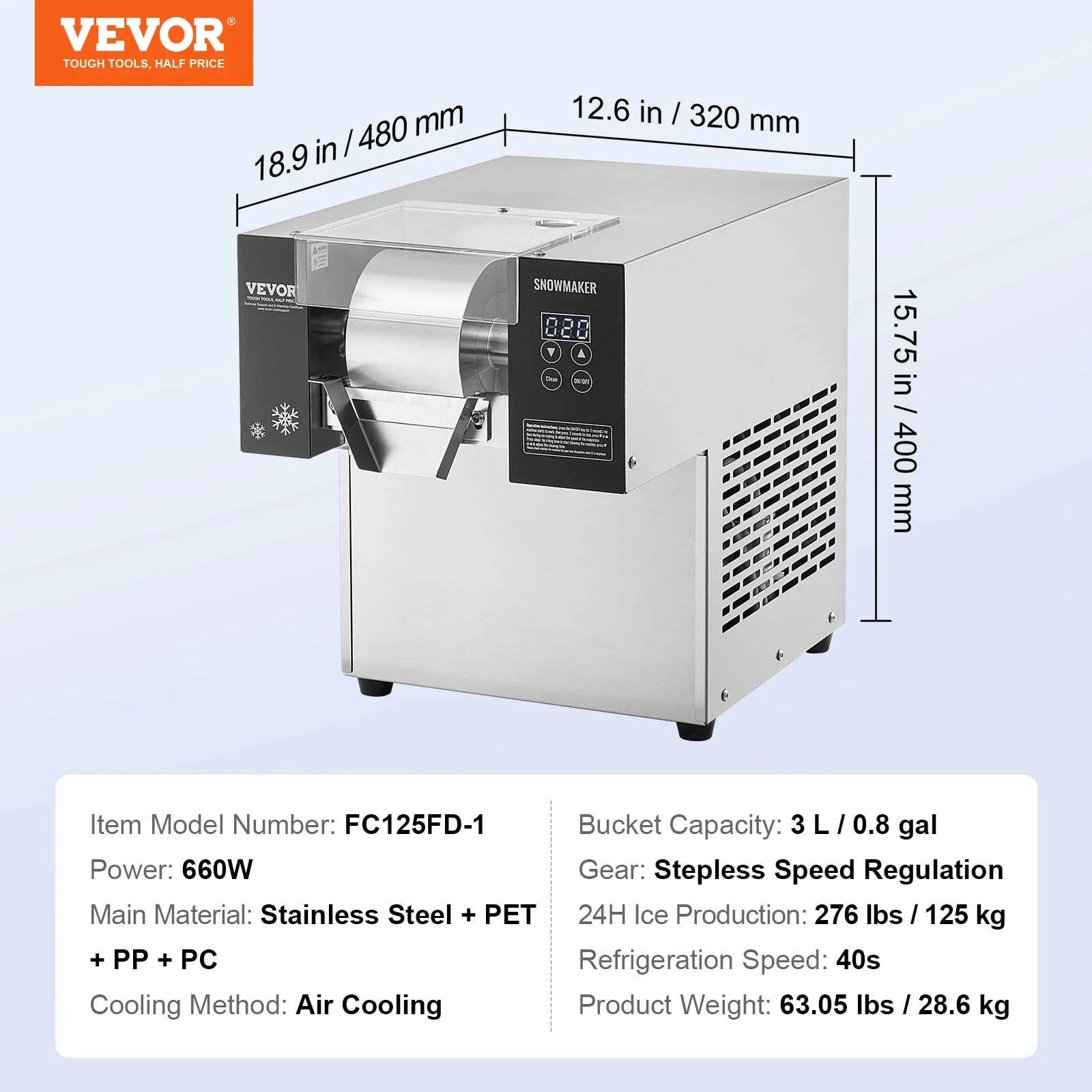 Commercial Snowflake Ice Machine Stainless Steel Air-Cooled System-360W / United States