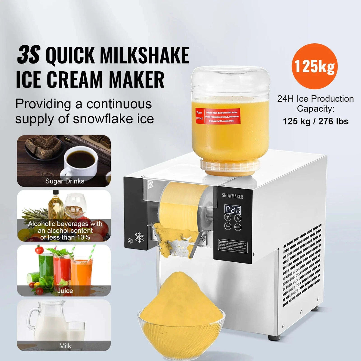 Commercial Snowflake Ice Machine Stainless Steel Electric Ice Shaver-170kg per 24H / Germany