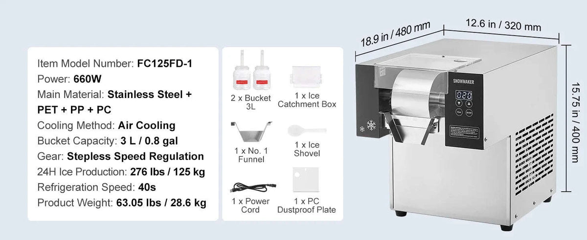 Commercial Snowflake Ice Machine Stainless Steel Electric Ice Shaver-170kg per 24H / Germany