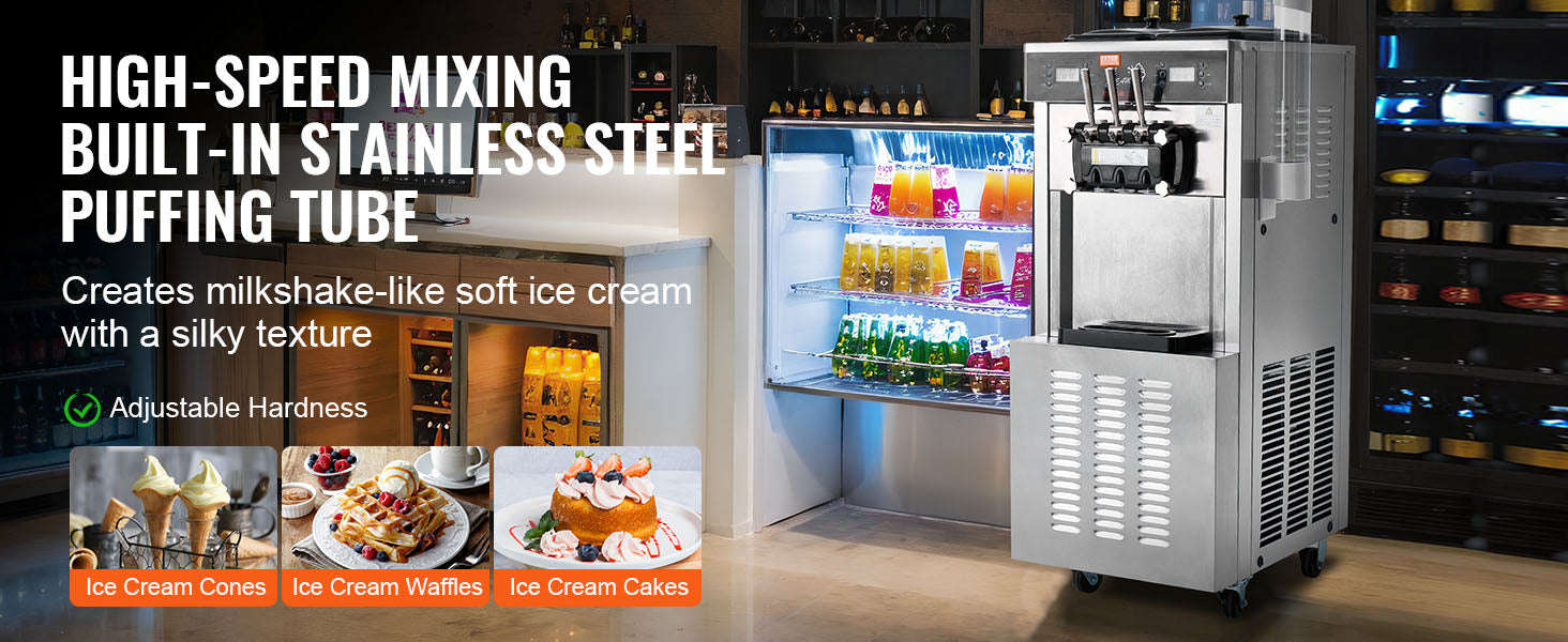 Commercial Soft Ice Cream Machine 3 Flavors Pre-Cooling LED Panel Single Cylinder Overnight Refrigeration-4.3Lx2 / United States