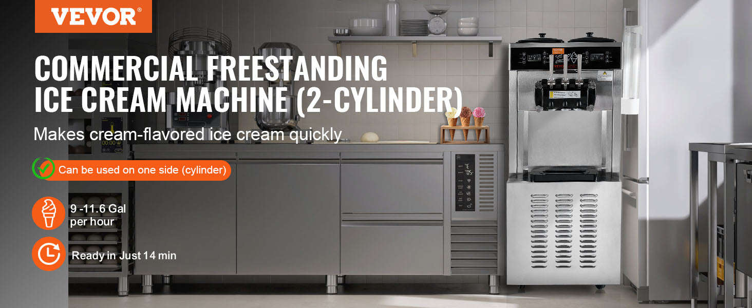 Commercial Soft Ice Cream Machine 3 Flavors Pre-Cooling LED Panel Single Cylinder Overnight Refrigeration-4.3Lx2 / United States