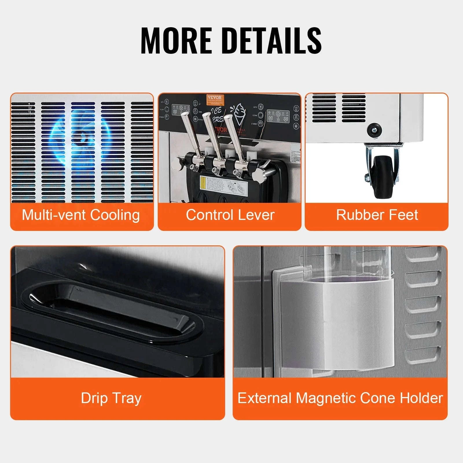 Commercial Soft Ice Cream Machine 3 Flavors Pre-Cooling LED Panel Single Cylinder Overnight Refrigeration-4.3Lx2 / United States