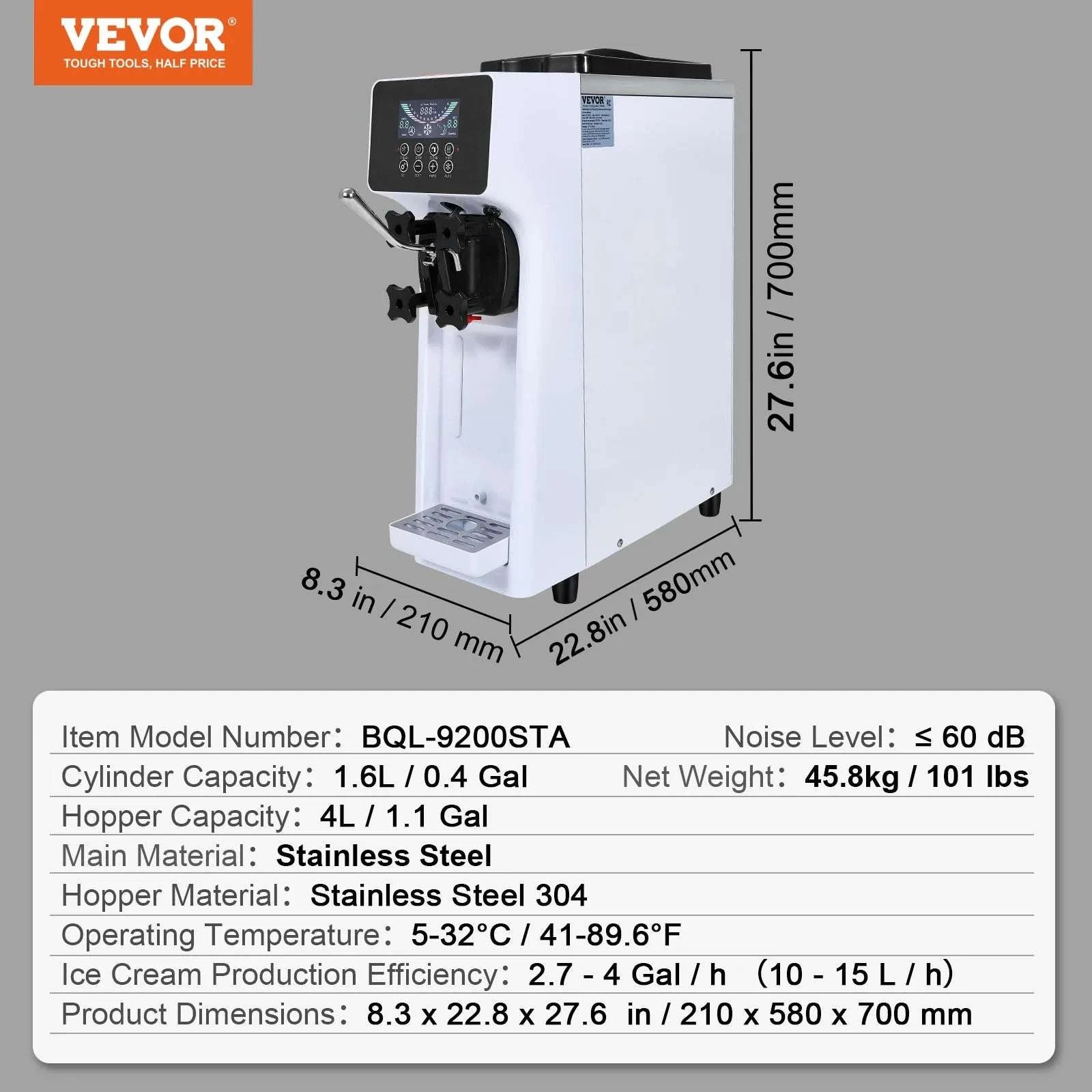 Commercial Soft Serve Ice Cream Machine with Touch Screen Control-101lb
