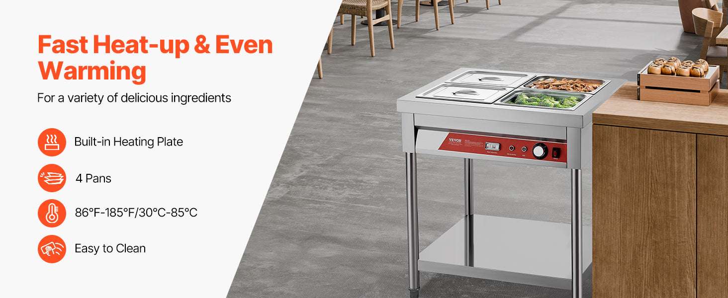 Commercial Stainless Steel Electric Food Warmer Steam Table-4 Pans / United States