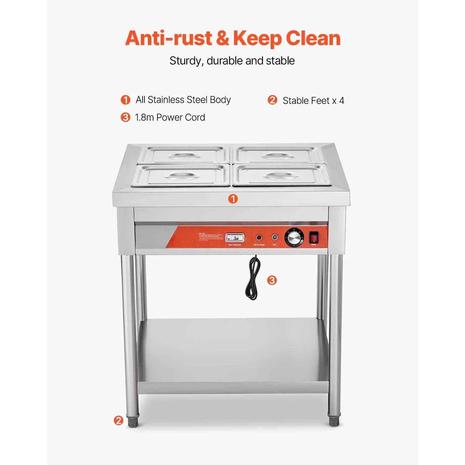 Commercial Stainless Steel Electric Food Warmer Steam Table-4 Pans / United States