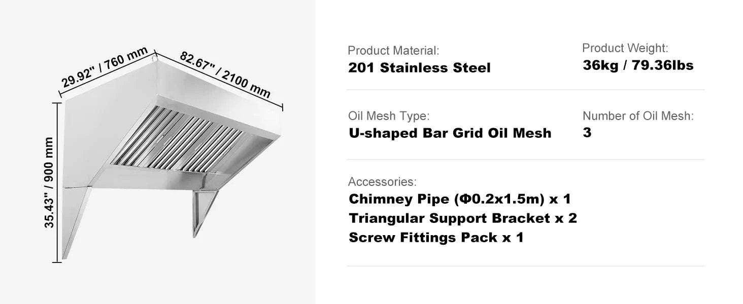 Commercial Stainless Steel Exhaust Hood Under Cabinet Range Hood-6FT 0.5HP / United States