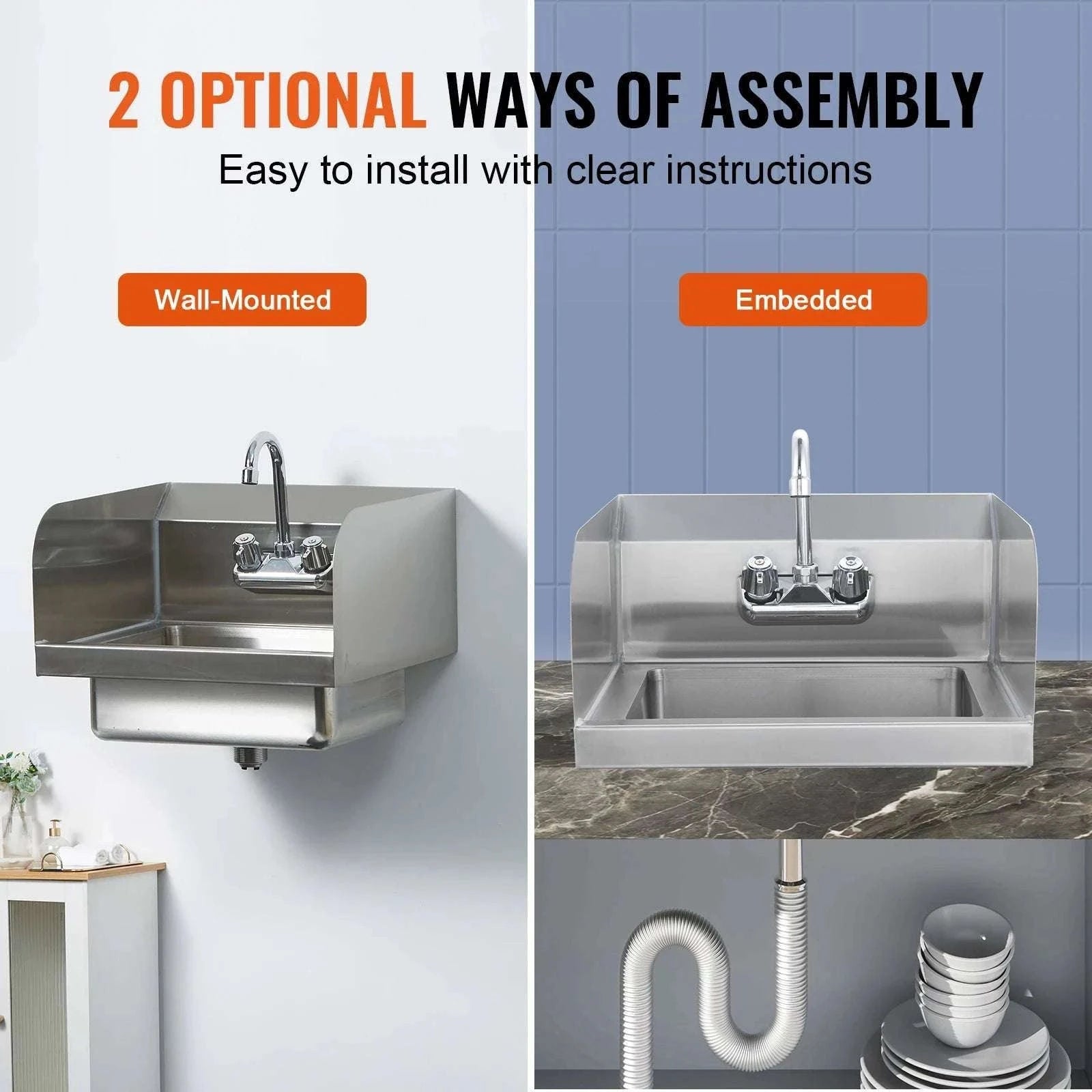 Commercial Stainless Steel Wall-Mount Hand Sink with Faucet-14x10inch / United States