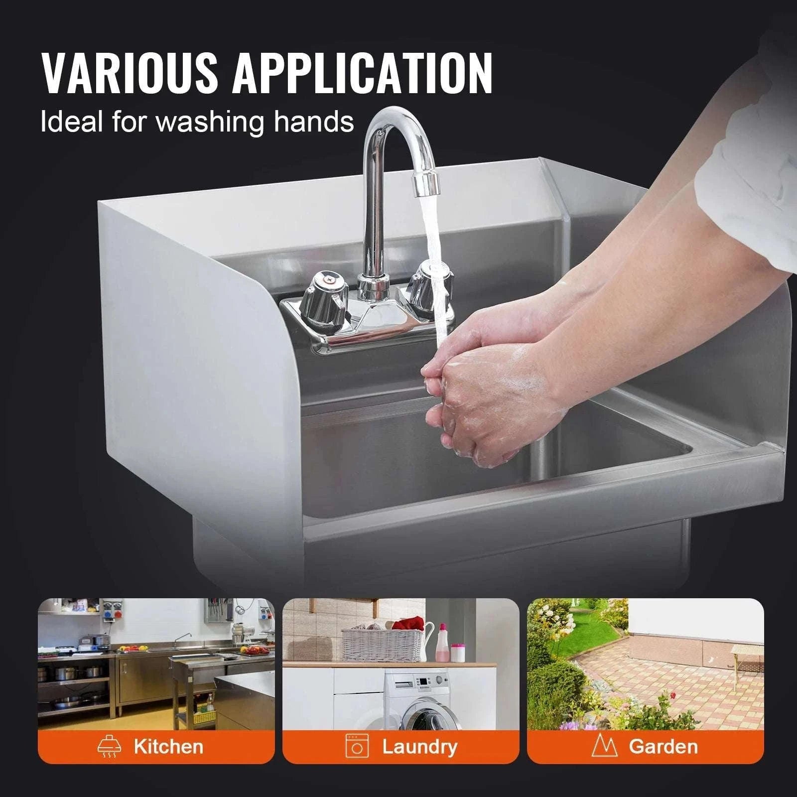 Commercial Stainless Steel Wall-Mount Hand Sink with Faucet-14x10inch / United States