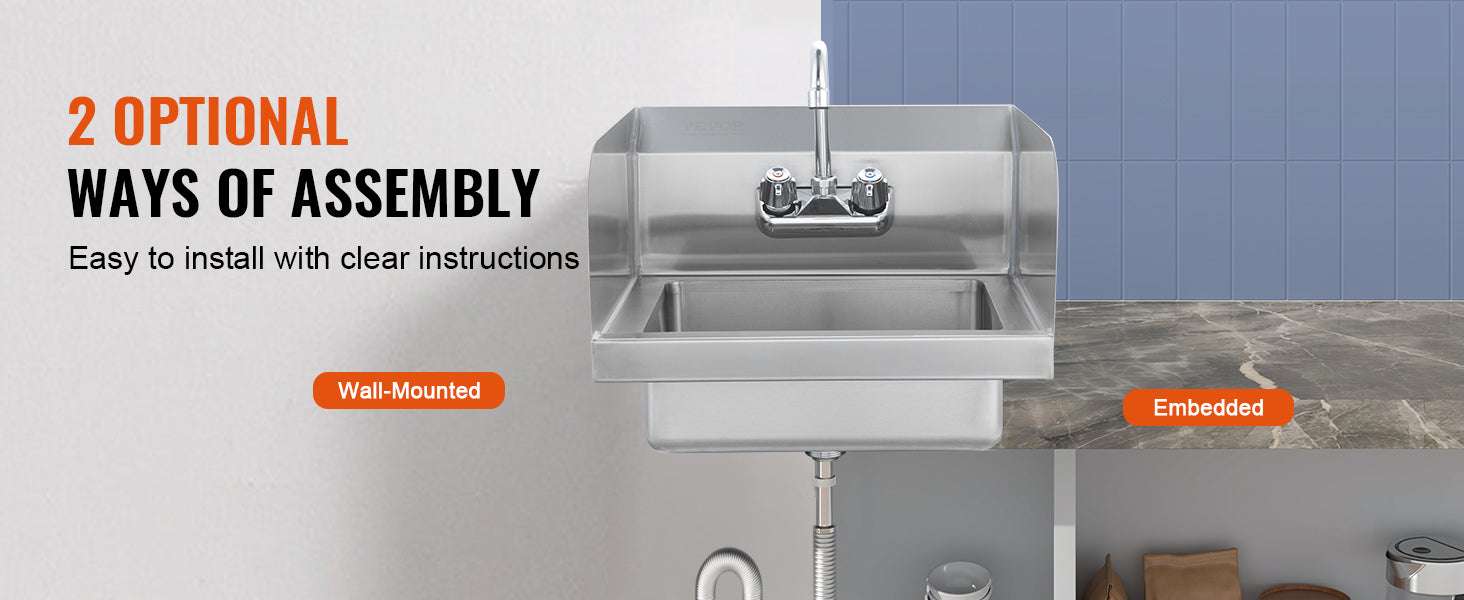 Commercial Stainless Steel Wall-Mount Hand Sink with Faucet-14x10inch / United States