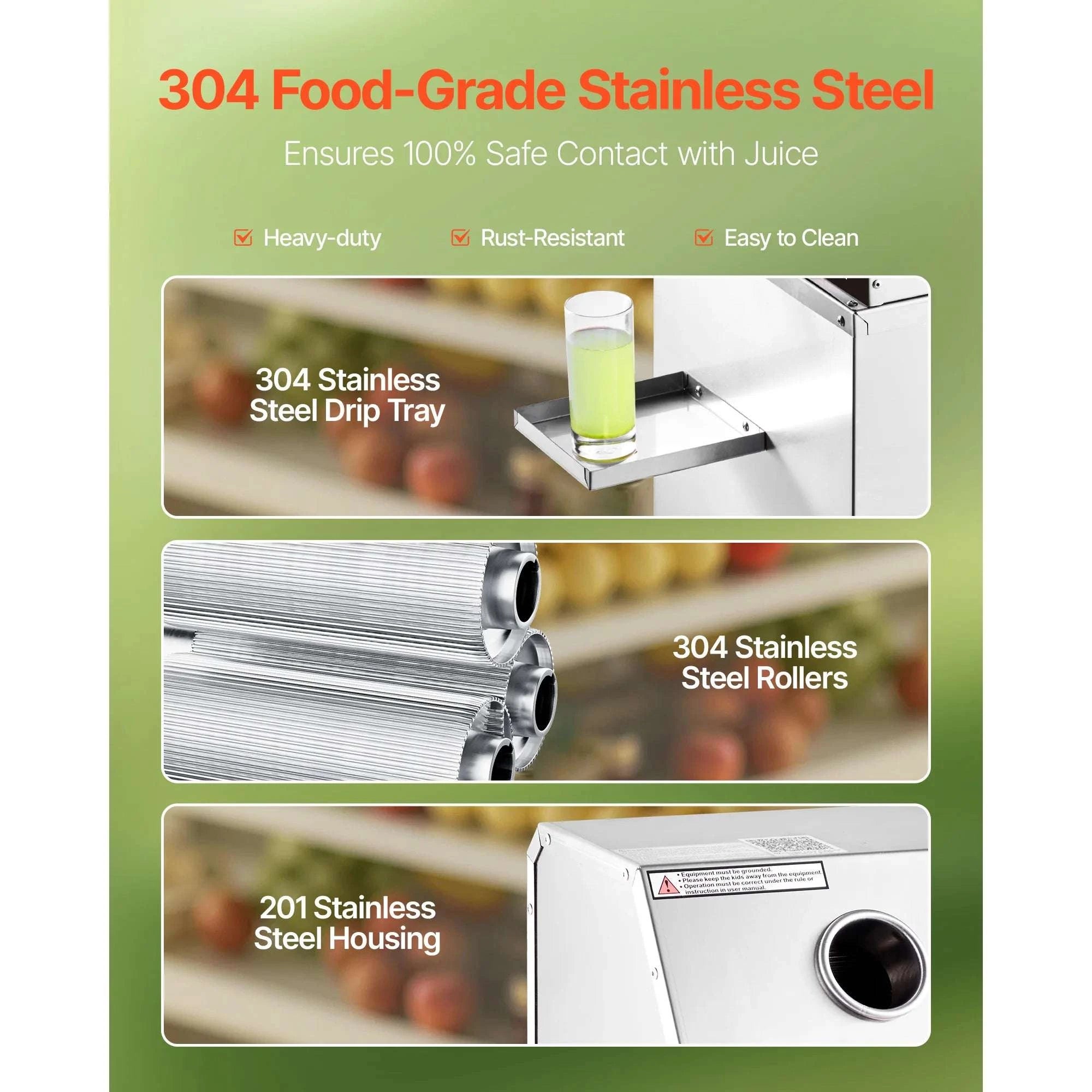 Commercial Sugar Cane Juicer 800W High Output 3-Roller Machine-661LBS per hour / United States
