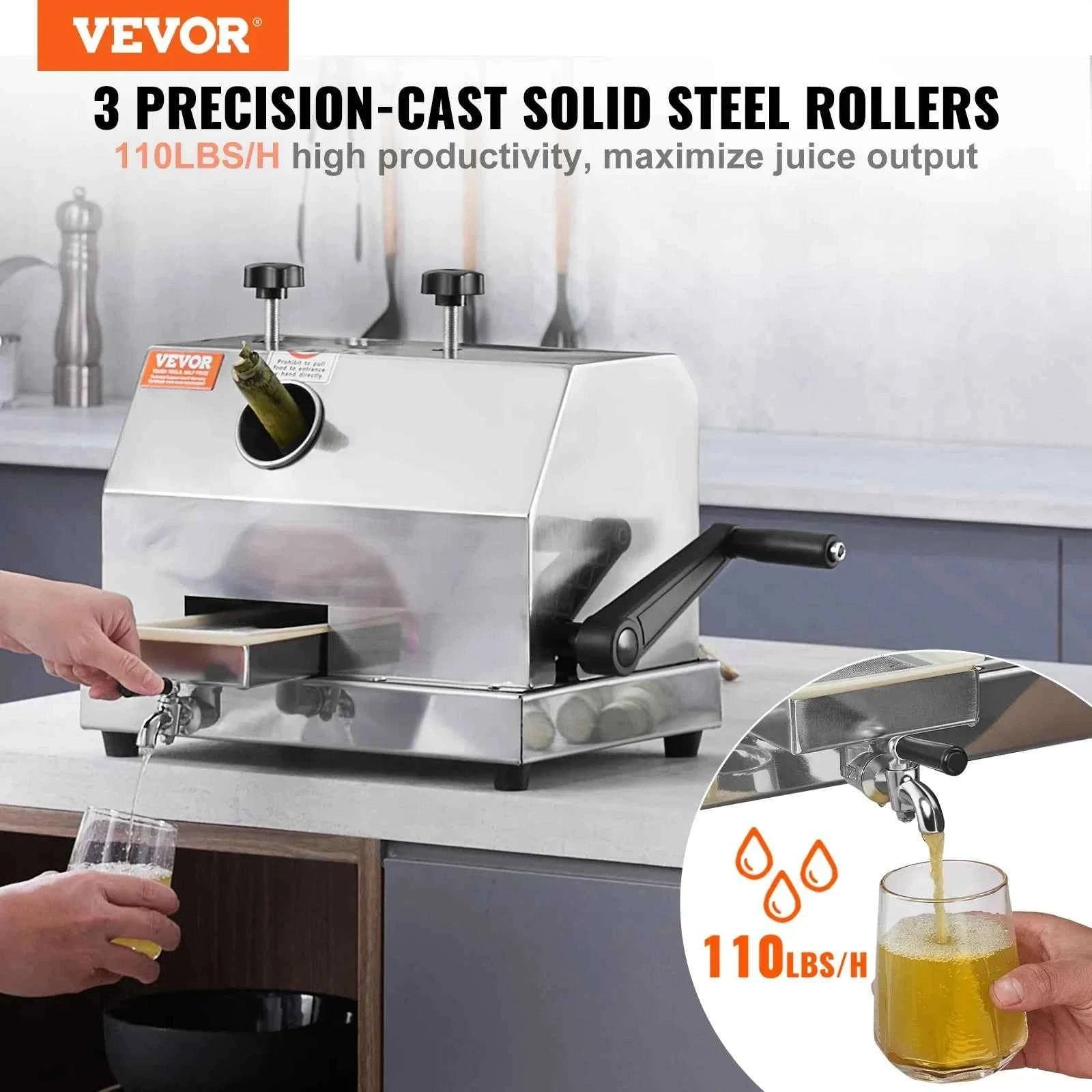Commercial Sugar Cane Juicer Machine 110 lbs/h with 3 Stainless Steel Rollers and 2.4 inch Inlet-16.5in / spain