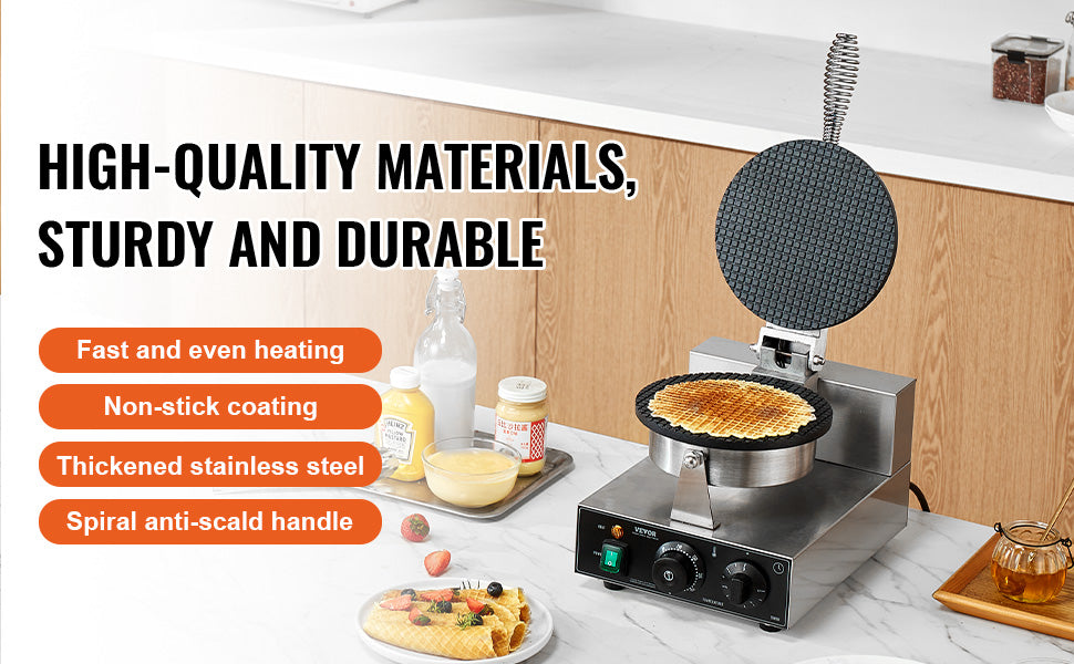 Electric Waffle Cone Maker with Temperature and Time Control