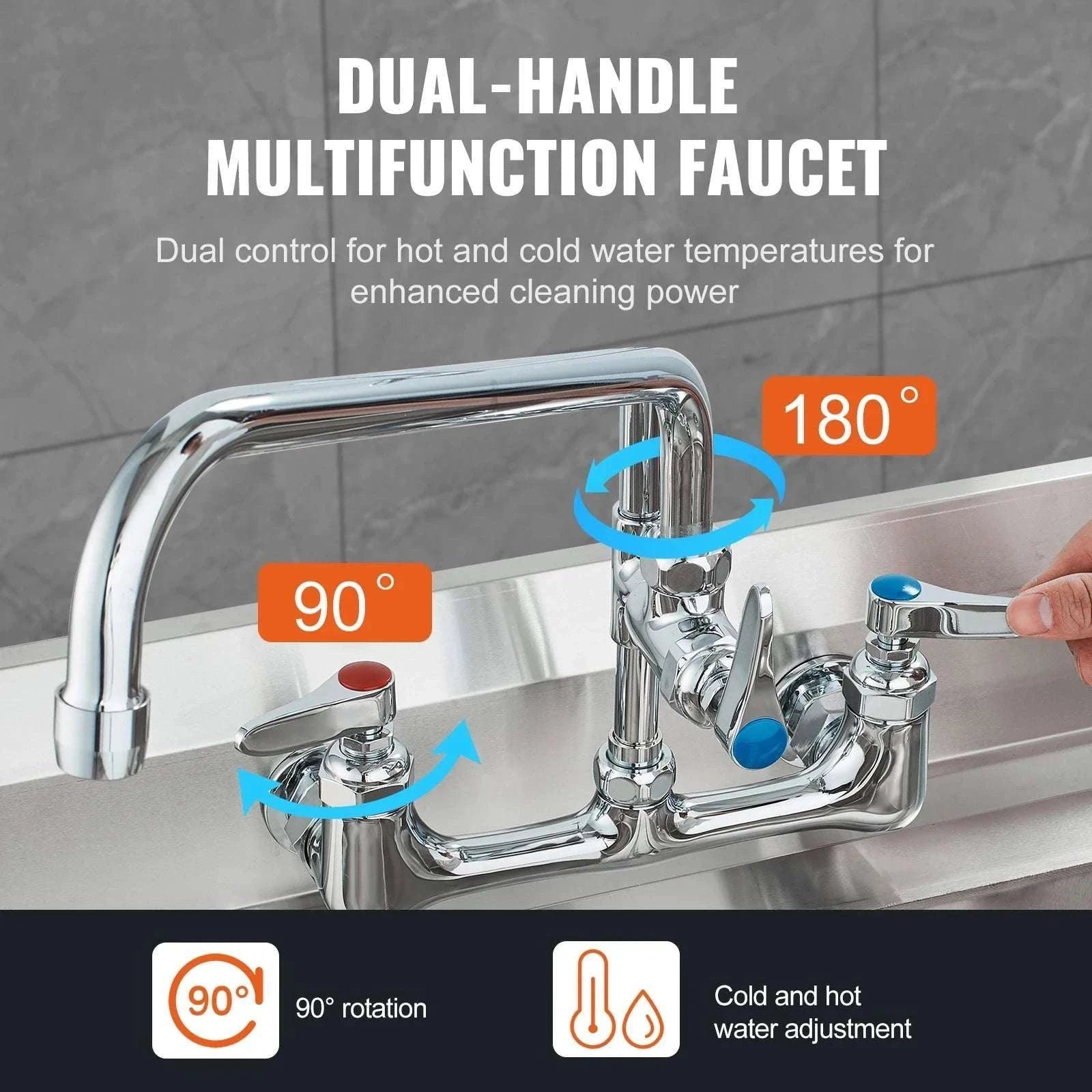 Commercial Wall Mount Kitchen Faucet with Pre-Rinse Sprayer-44inch / United States