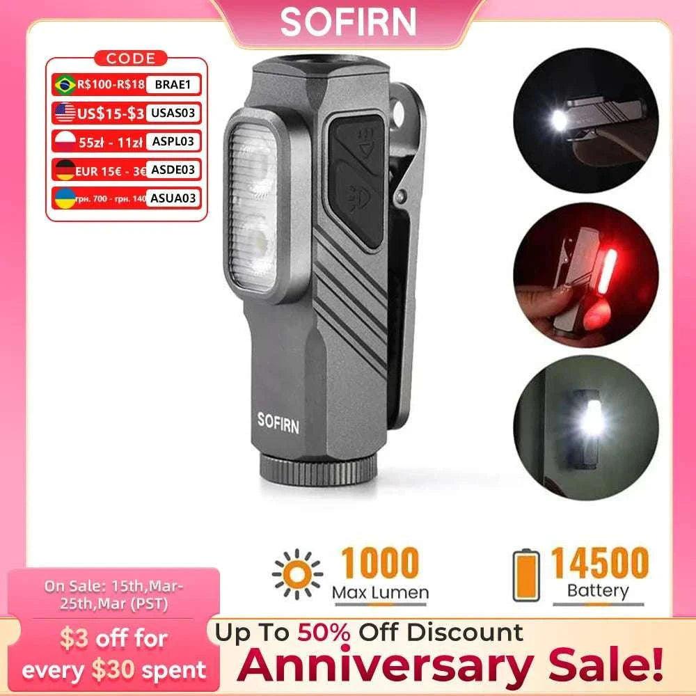 Compact 1000LM USB-C Rechargeable EDC Flashlight with Magnetic Clip-6500K-7000K / GREEN / China Mainland|14500