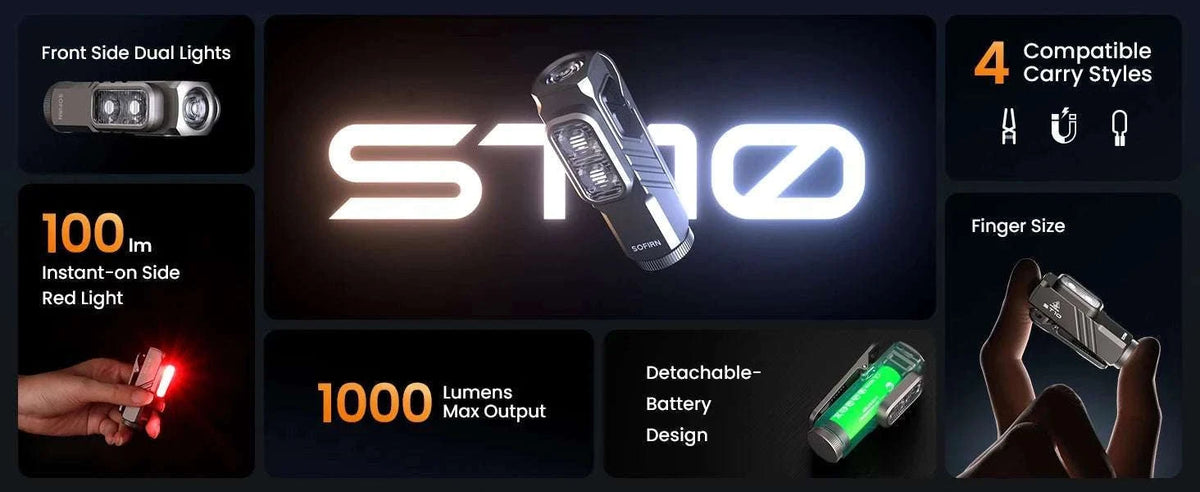 Compact 1000LM USB-C Rechargeable EDC Flashlight with Magnetic Clip-6500K-7000K / GREEN / China Mainland|14500
