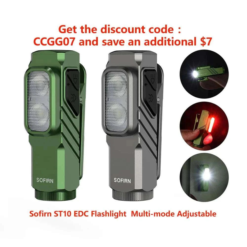 Compact 1000LM USB-C Rechargeable EDC Flashlight with Magnetic Clip-6500K-7000K / GREEN / China Mainland|14500