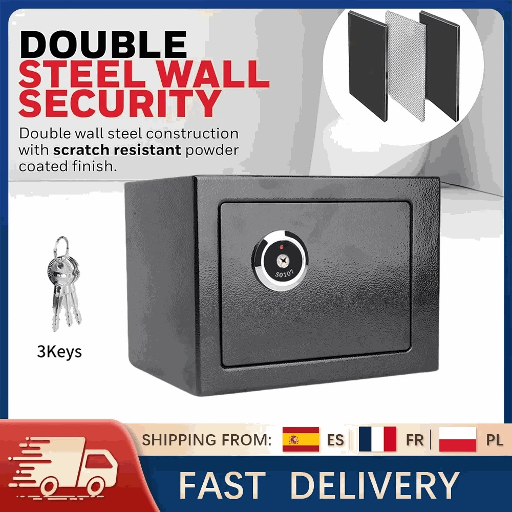 Compact Key Lock Safe Box for Cash, Jewelry & Documents-black / france