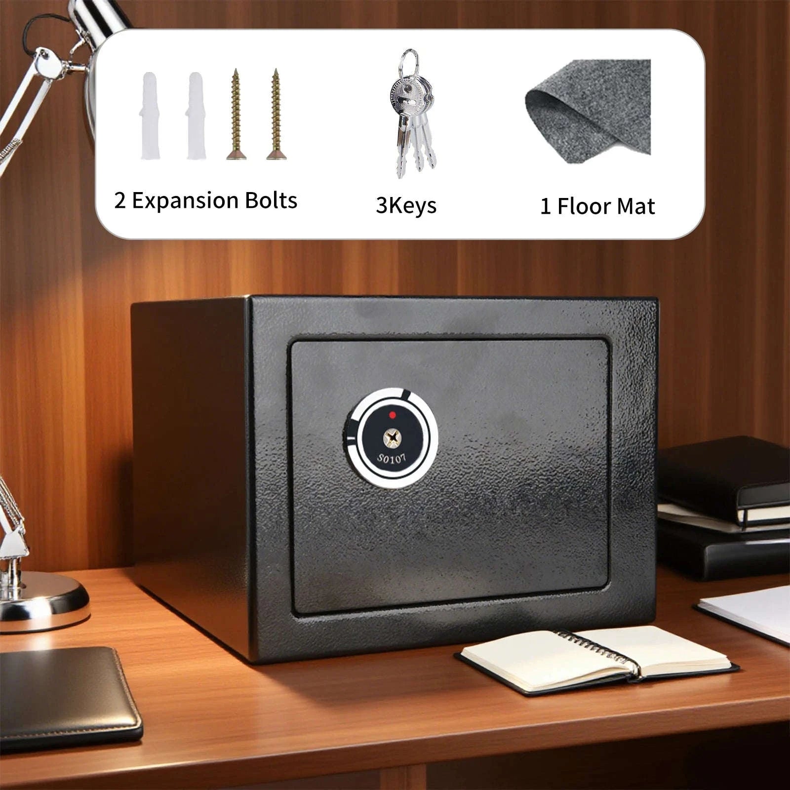 Compact Key Lock Security Safe Box with Steel Construction-ES-Black / france