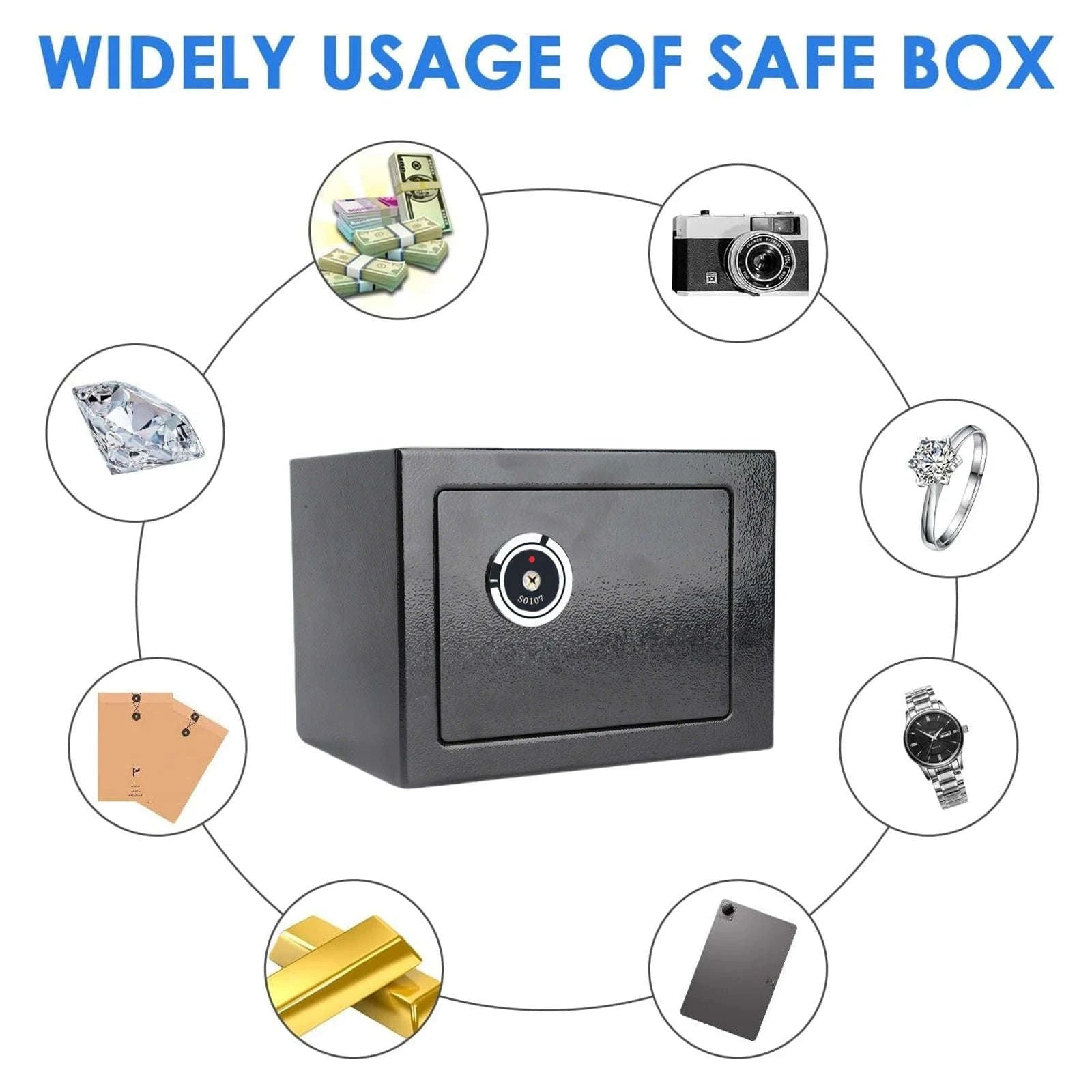 Compact Key Lock Security Safe Box with Steel Construction-ES-Black / france