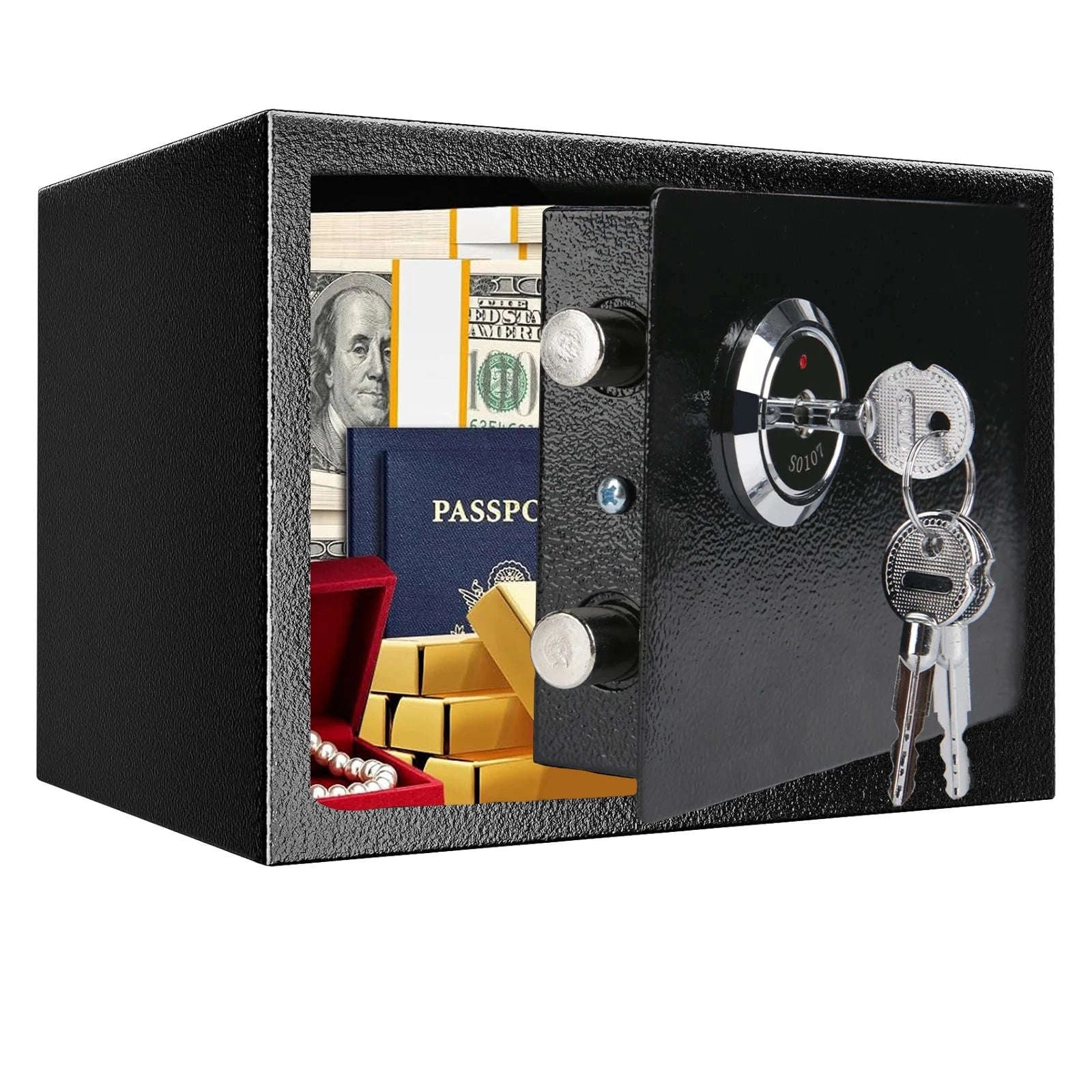 Compact Key Lock Security Safe Box with Steel Construction-ES-Black / france