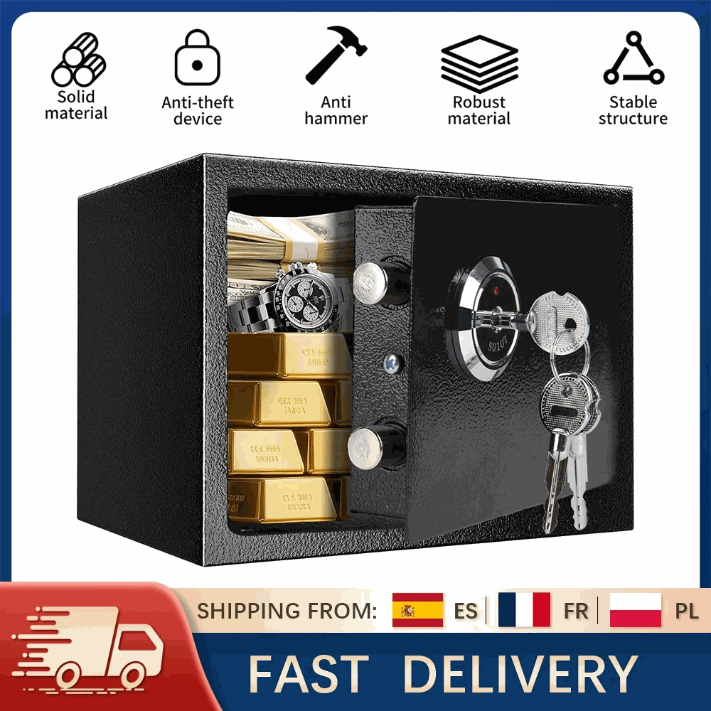 Compact Key Lock Security Safe Box with Steel Construction-ES-Black / france