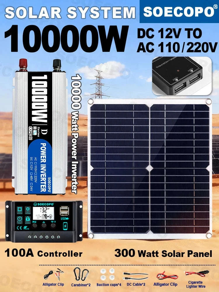 Complete Solar Power Kit 300W Panel, 100A Controller, 12V Inverter-Solar Kit 220V