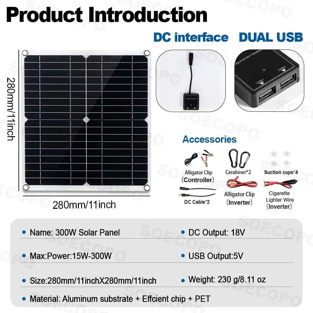 Complete Solar Power Kit 300W Panel, 100A Controller, 12V Inverter-Solar Kit 220V