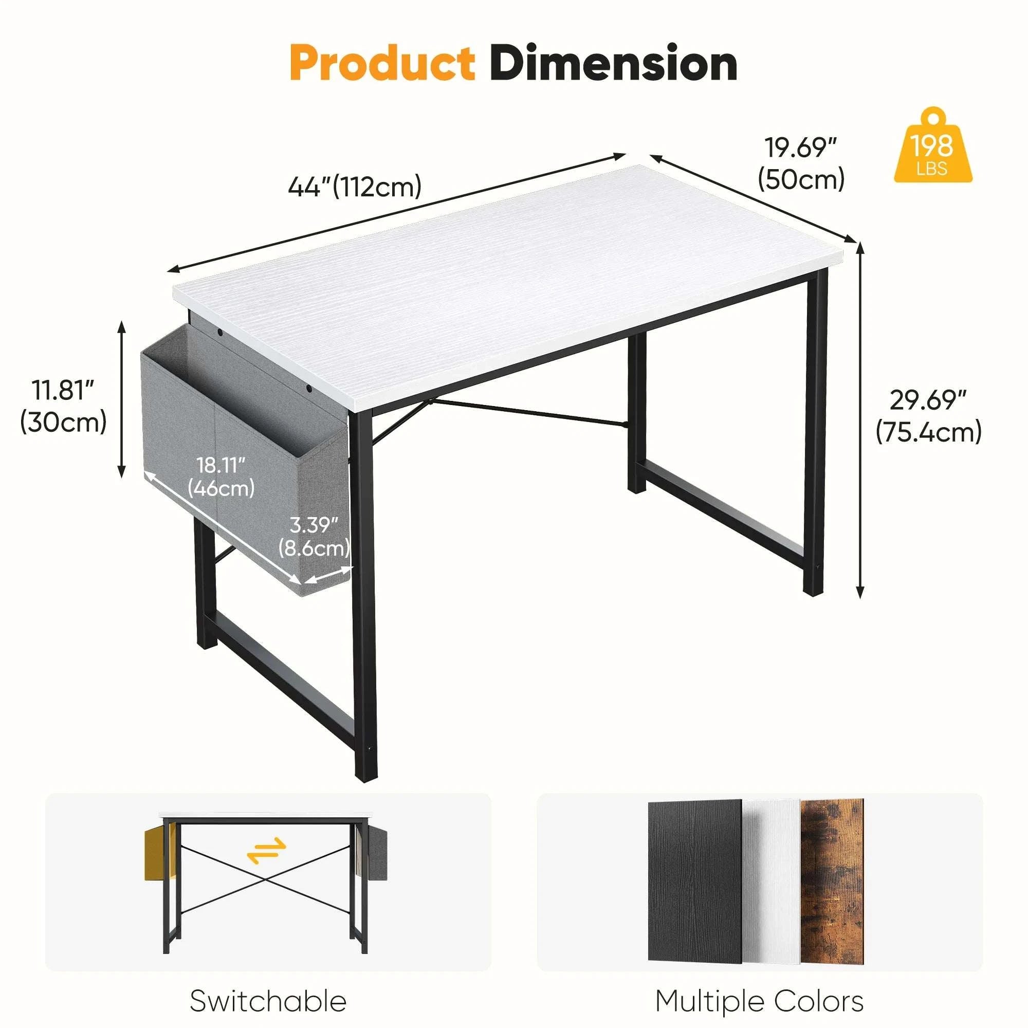 Computer Desk 31–55 Inch Writing & Gaming Table with Side Storage Bag-44IN Black / United States