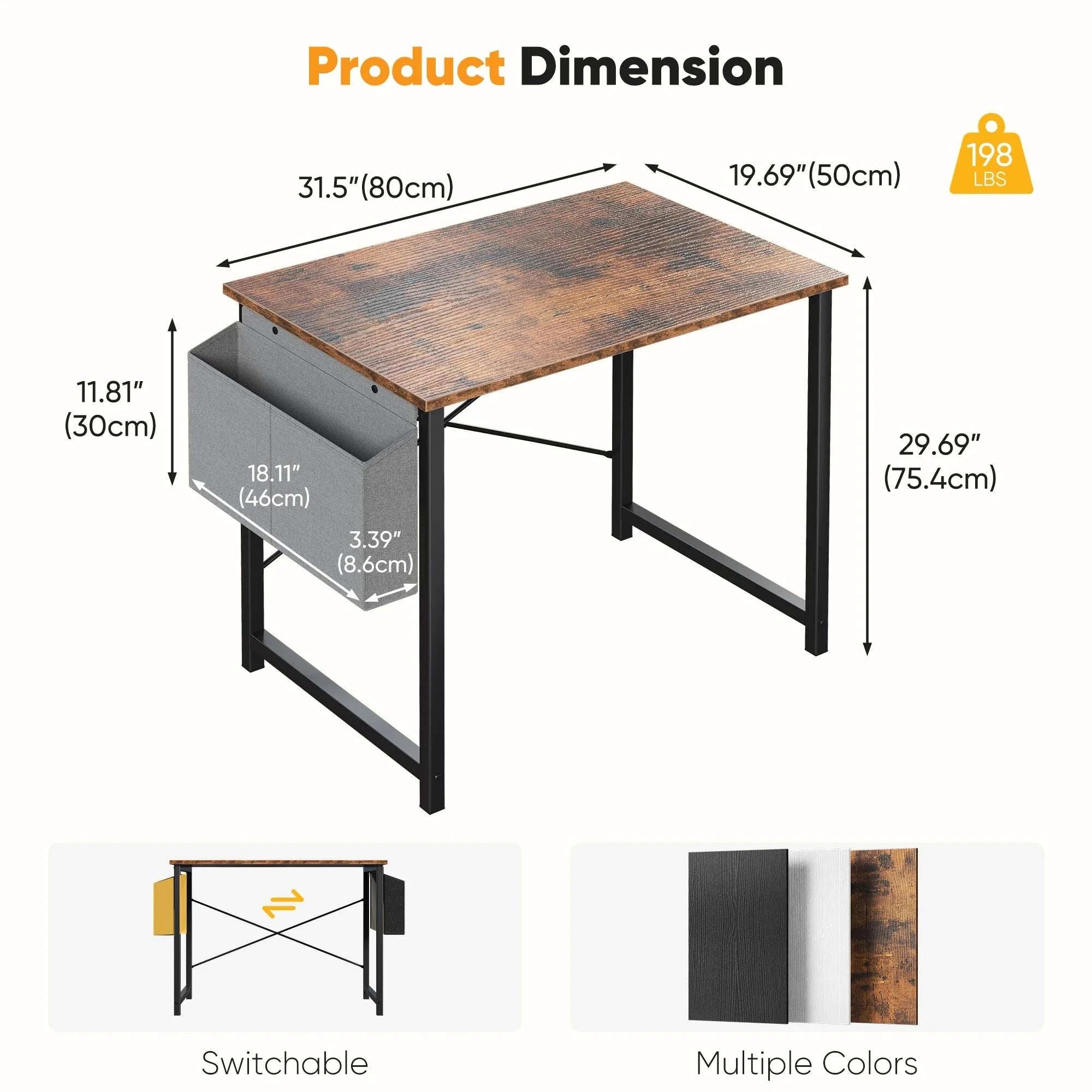 Computer Desk 31–55 Inch Writing & Gaming Table with Side Storage Bag-44IN Black / United States