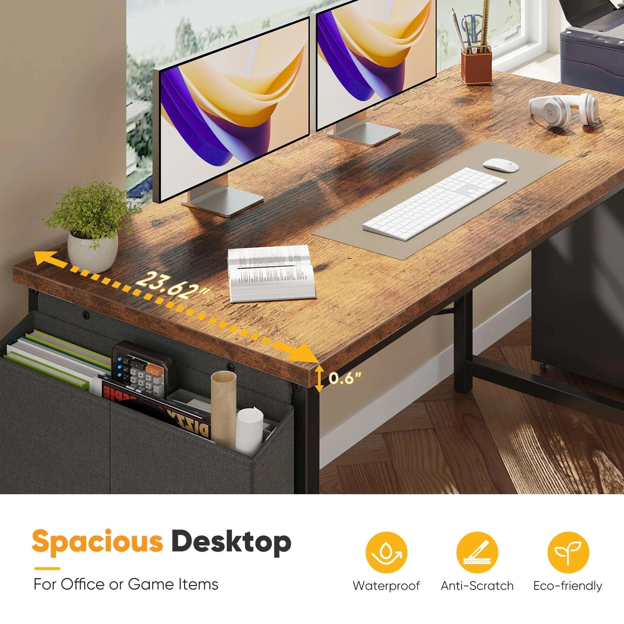 Computer Desk 31–55 Inch Writing & Gaming Table with Side Storage Bag-44IN Black / United States