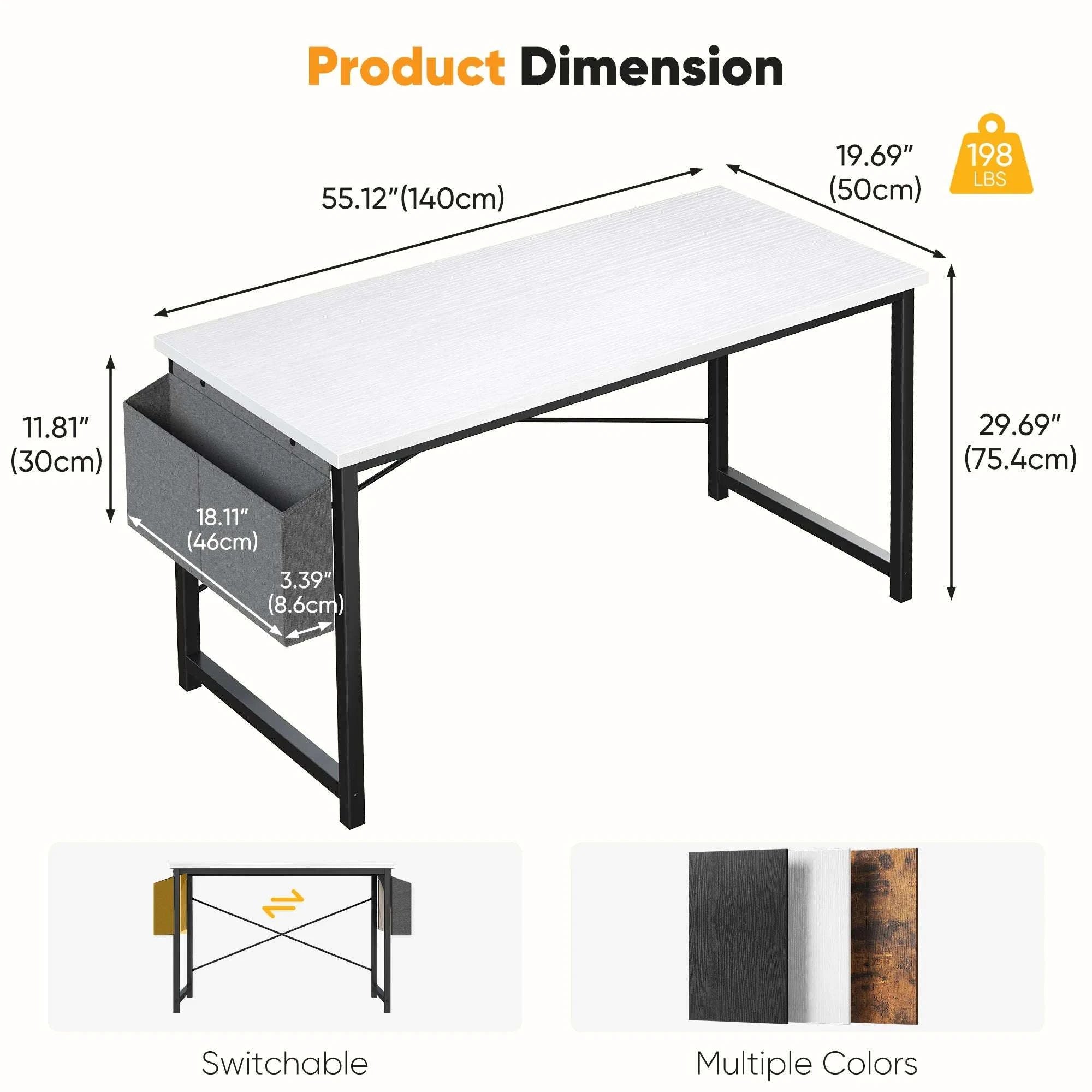 Computer Desk 31–55 Inch Writing & Gaming Table with Side Storage Bag-44IN Black / United States
