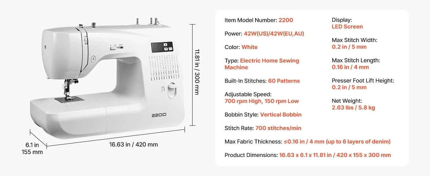 Computerized Sewing Machine with 60 Stitches, LED & Heavy-Duty Frame-42w 60 Patt. / United States