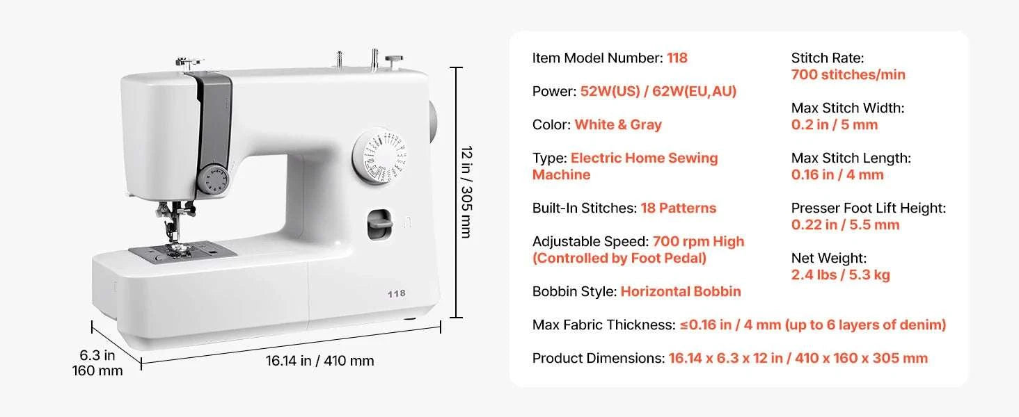 Computerized Sewing Machine with 60 Stitches, LED & Heavy-Duty Frame-42w 60 Patt. / United States