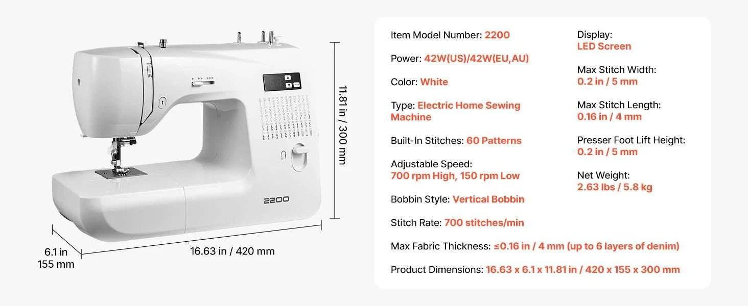 Computerized Sewing Machine with 60 Stitches, LED & Heavy-Duty Frame-42w 60 Patt. / United States