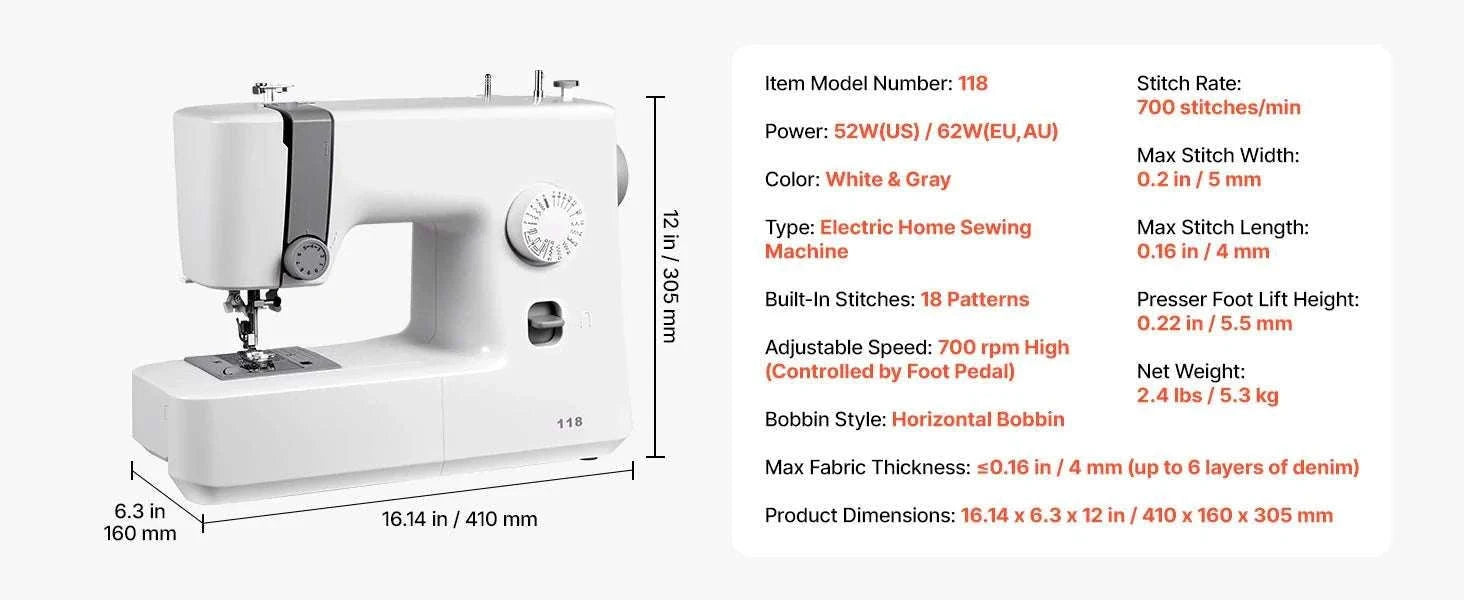 Computerized Sewing Machine with 60 Stitches, LED & Heavy-Duty Frame-42w 60 Patt. / United States
