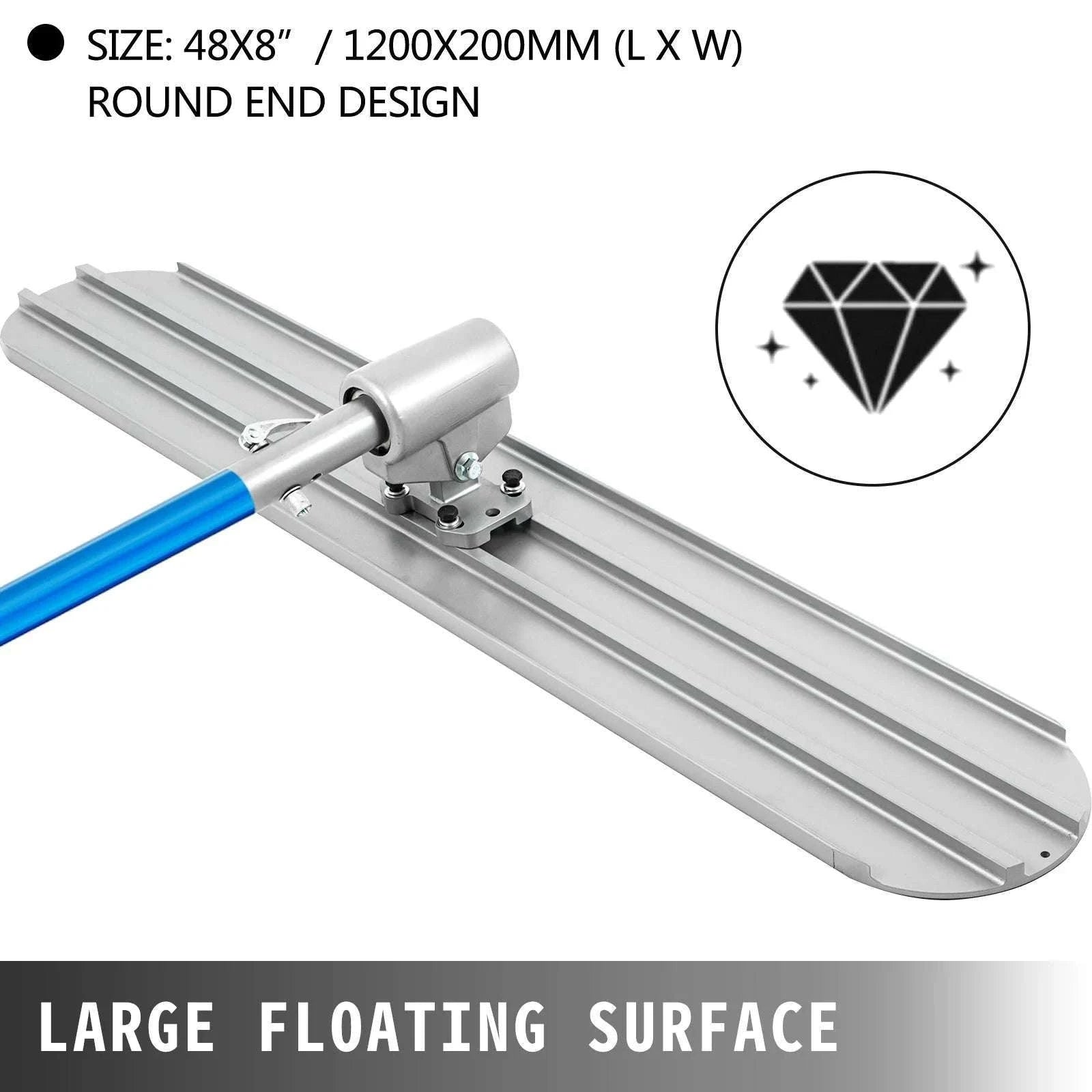 Concrete Bull Float Kit 1200x200mm with 4 Handles Round End Trowel-Blue 1200x200mm / United States