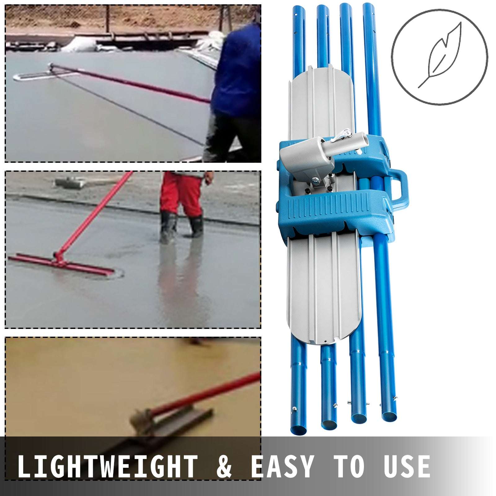Concrete Bull Float Kit 1200x200mm with 4 Handles Round End Trowel-Blue 1200x200mm / United States