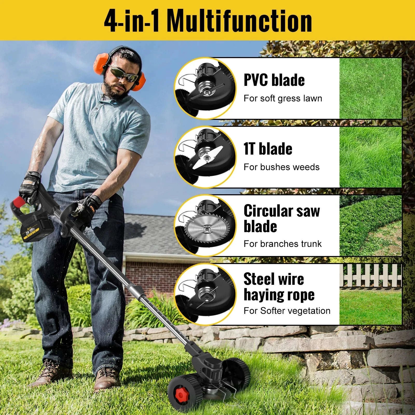 Conentool 24V Cordless Strimmer with Dual Batteries and Blade Set-21V-Green / UK / UNITED KINGDOM