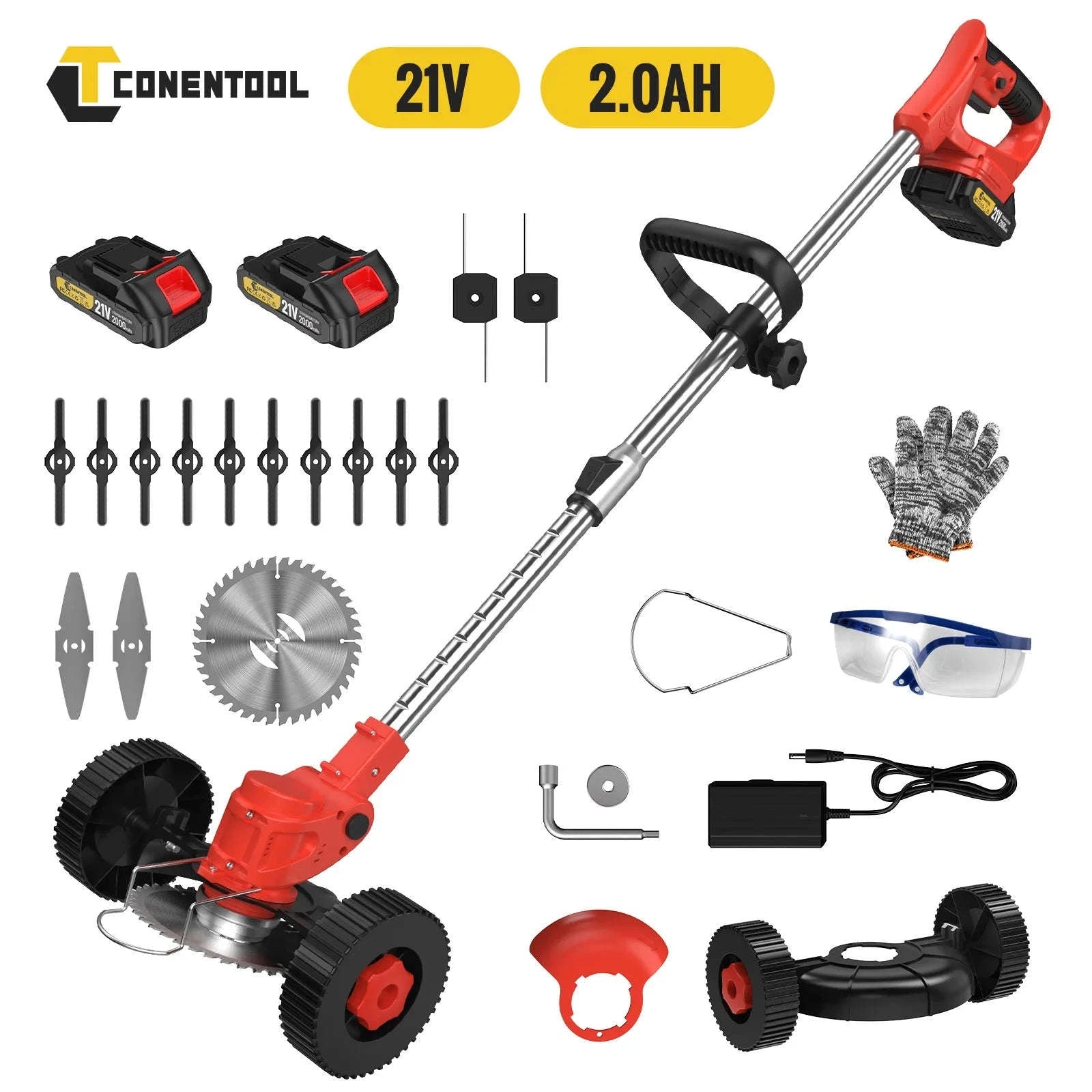 Conentool 24V Cordless Strimmer with Dual Batteries and Blade Set-21V-Green / UK / UNITED KINGDOM